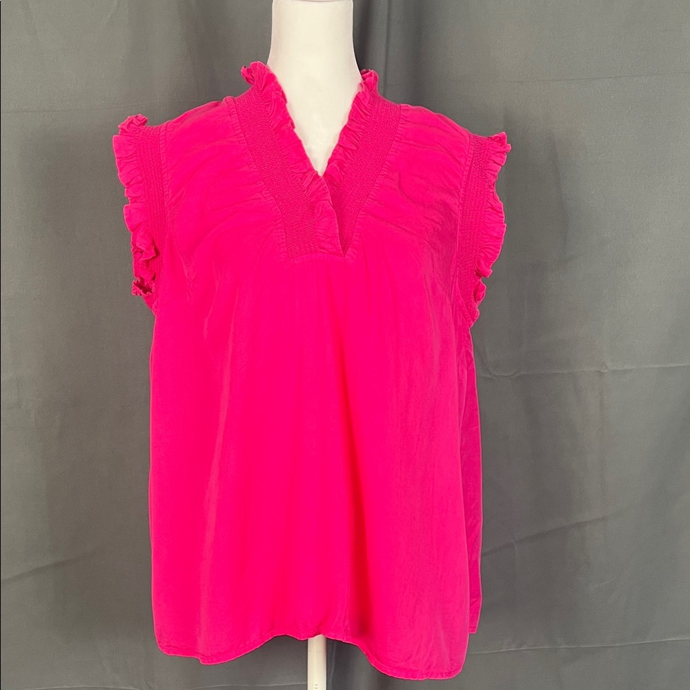 Crown & Ivy Vibrant Pink Ruffled Blouse